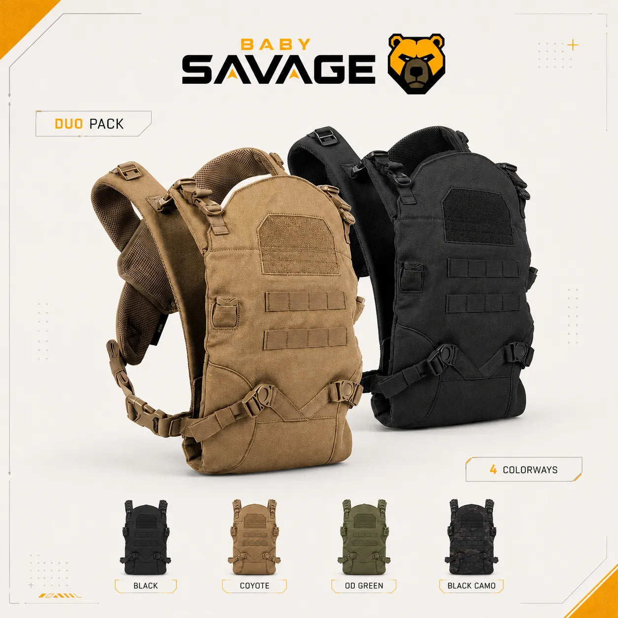 Duo Field Package: dos Tactical Baby Carrier en cuatro colores